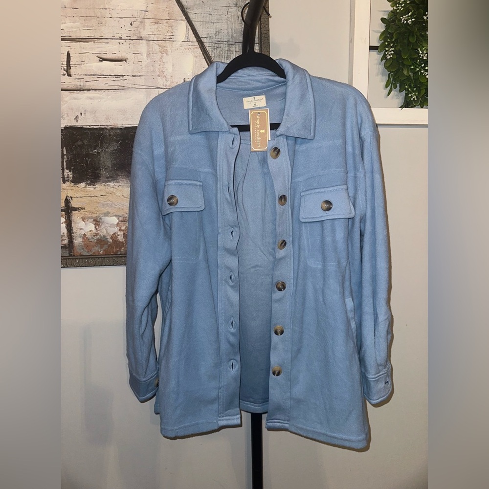 Simply Southern NWT Sky Blue Button Up Fleece Shacket Jacket Size Medium‎